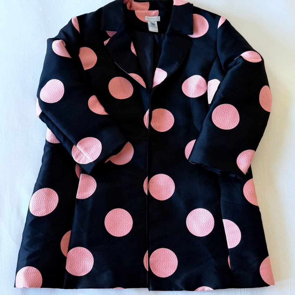 Multiples Women Black Blush Pink Textured Polka Dot Statement Blazer Coat Size M